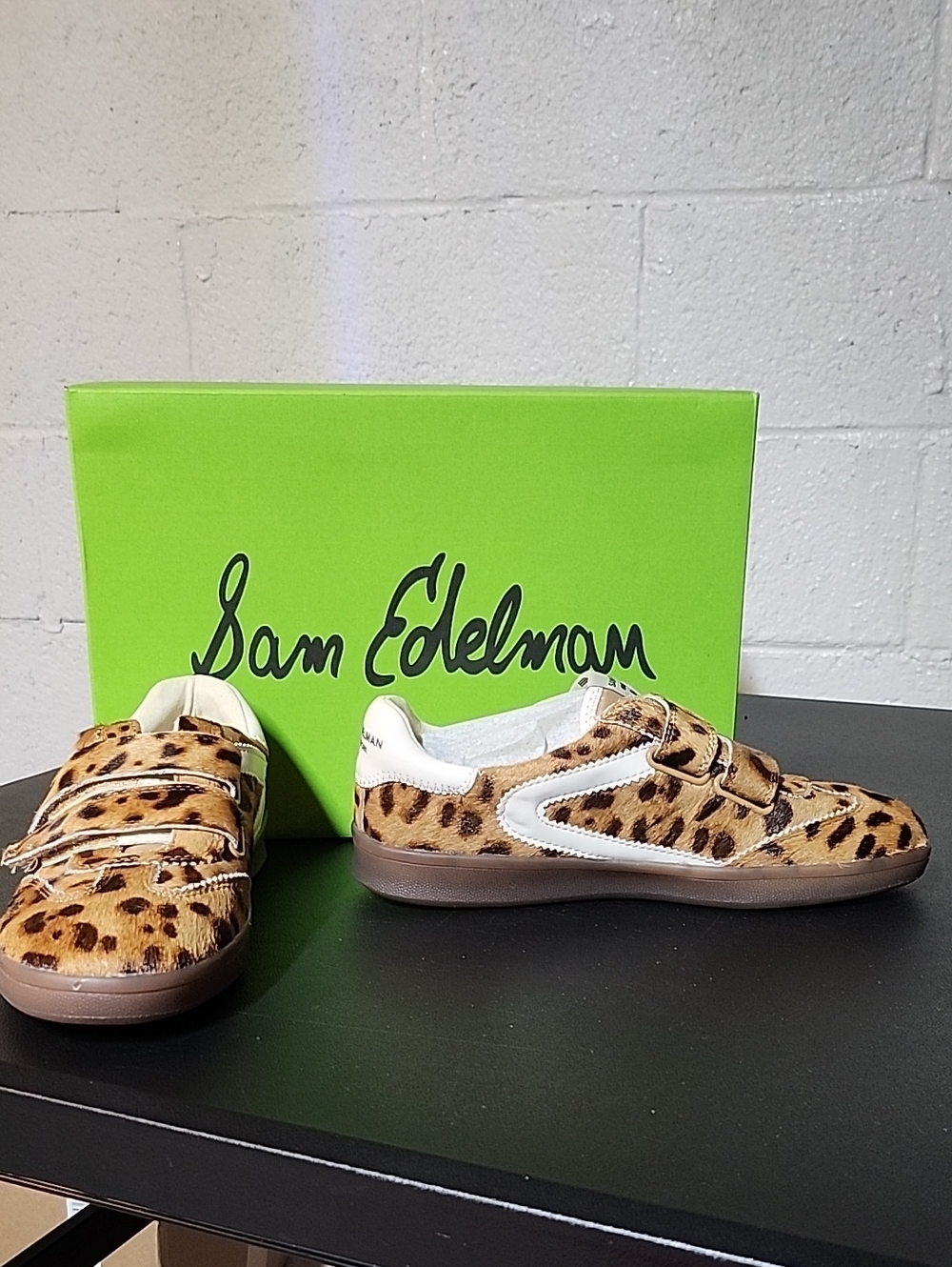 Sam Edelman Talia Leopard Print Velcro Sneakers - Tan & White